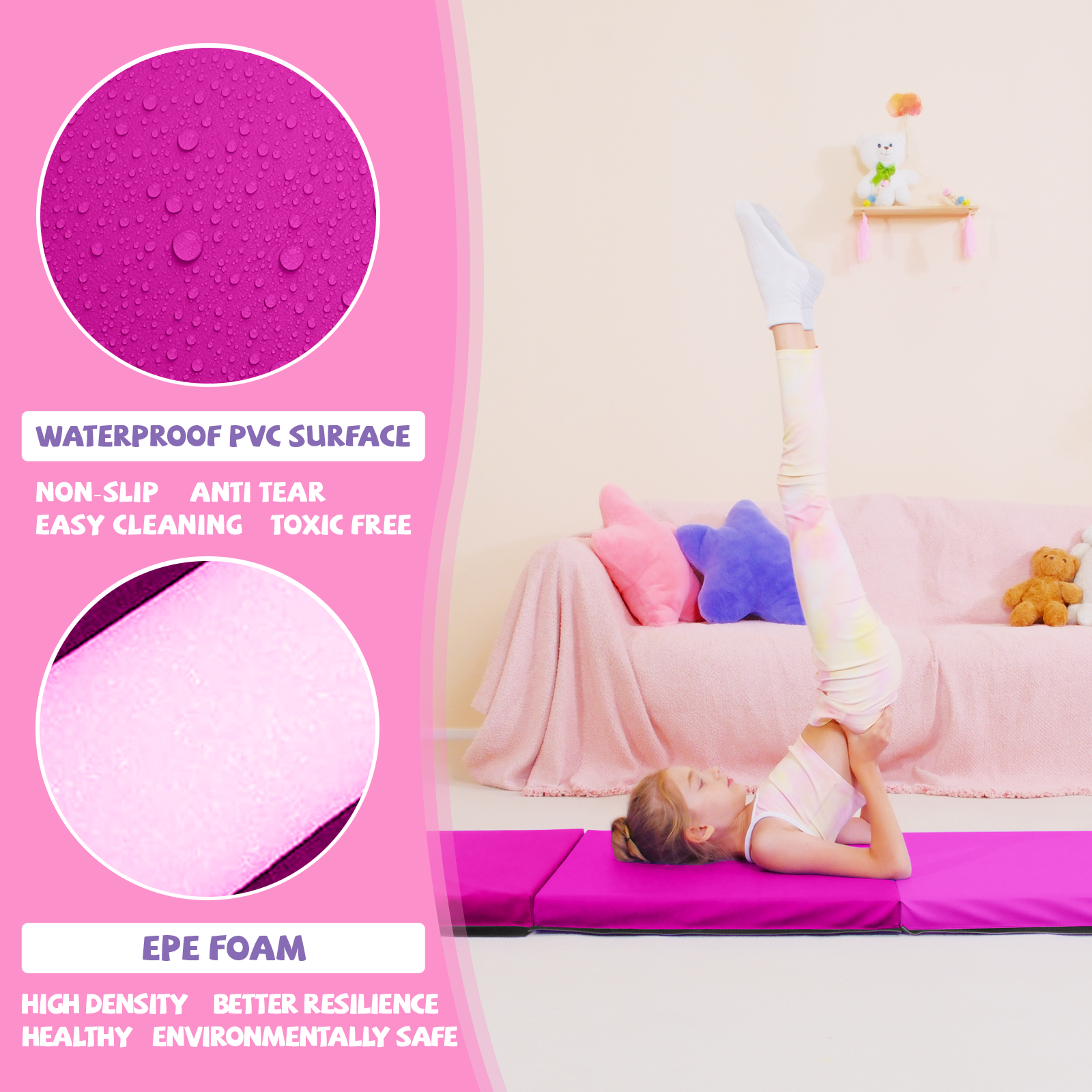 Foldable Gym Durable Gymnastics Tumbling Mat for Kids