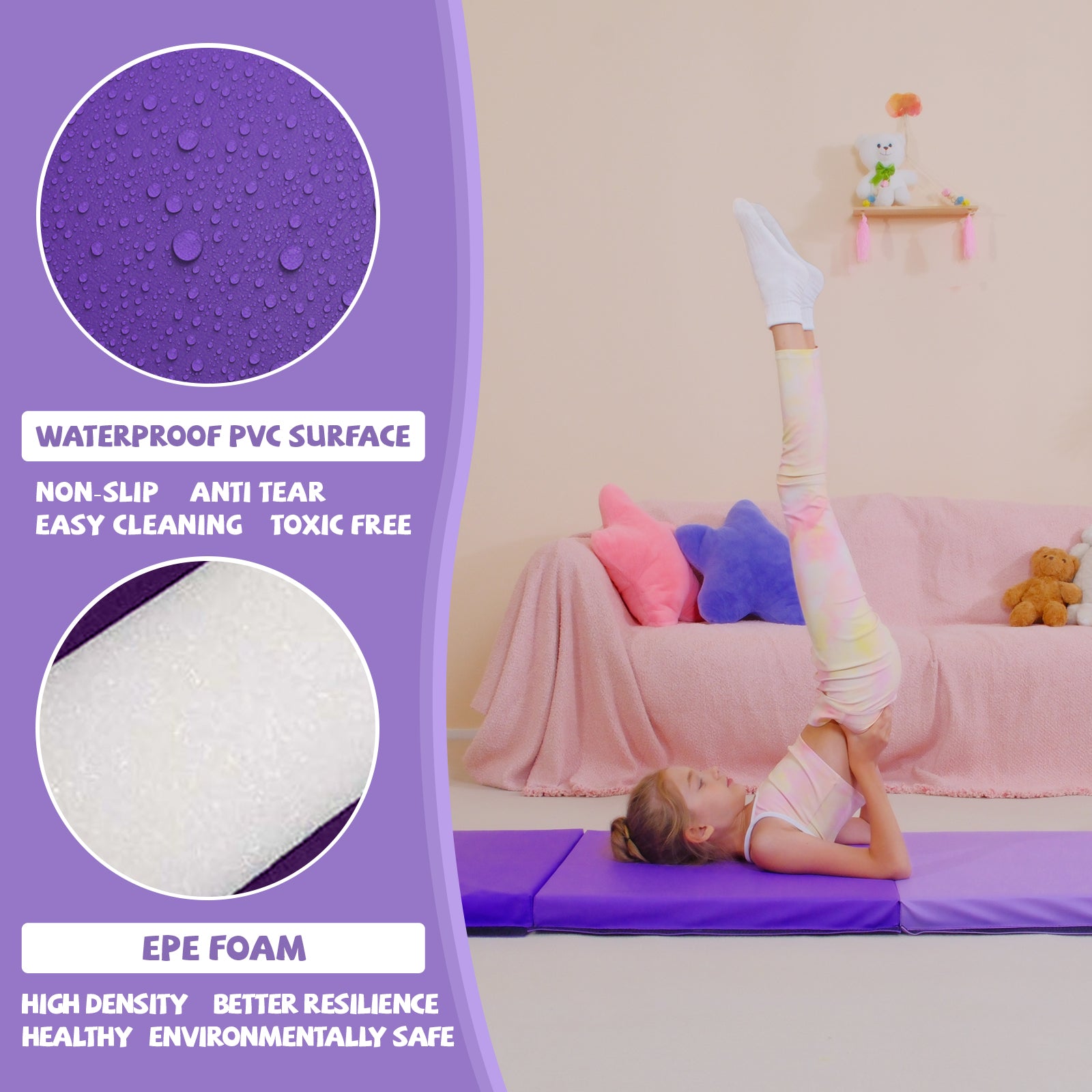 Foldable Gym Durable Gymnastics Tumbling Mat for Kids