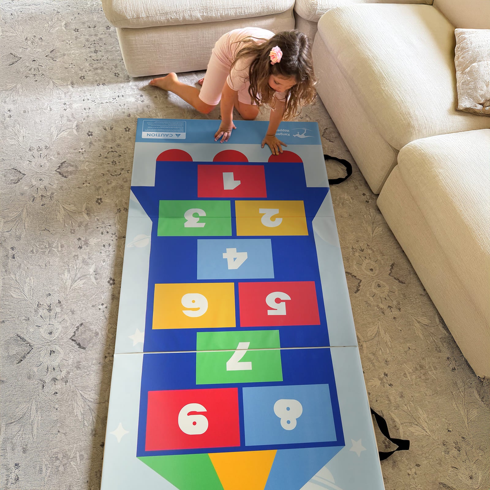 Kangaroo Hoppers Foldable Hopscotch Play Mat – Space Rocket & Candyland Themes