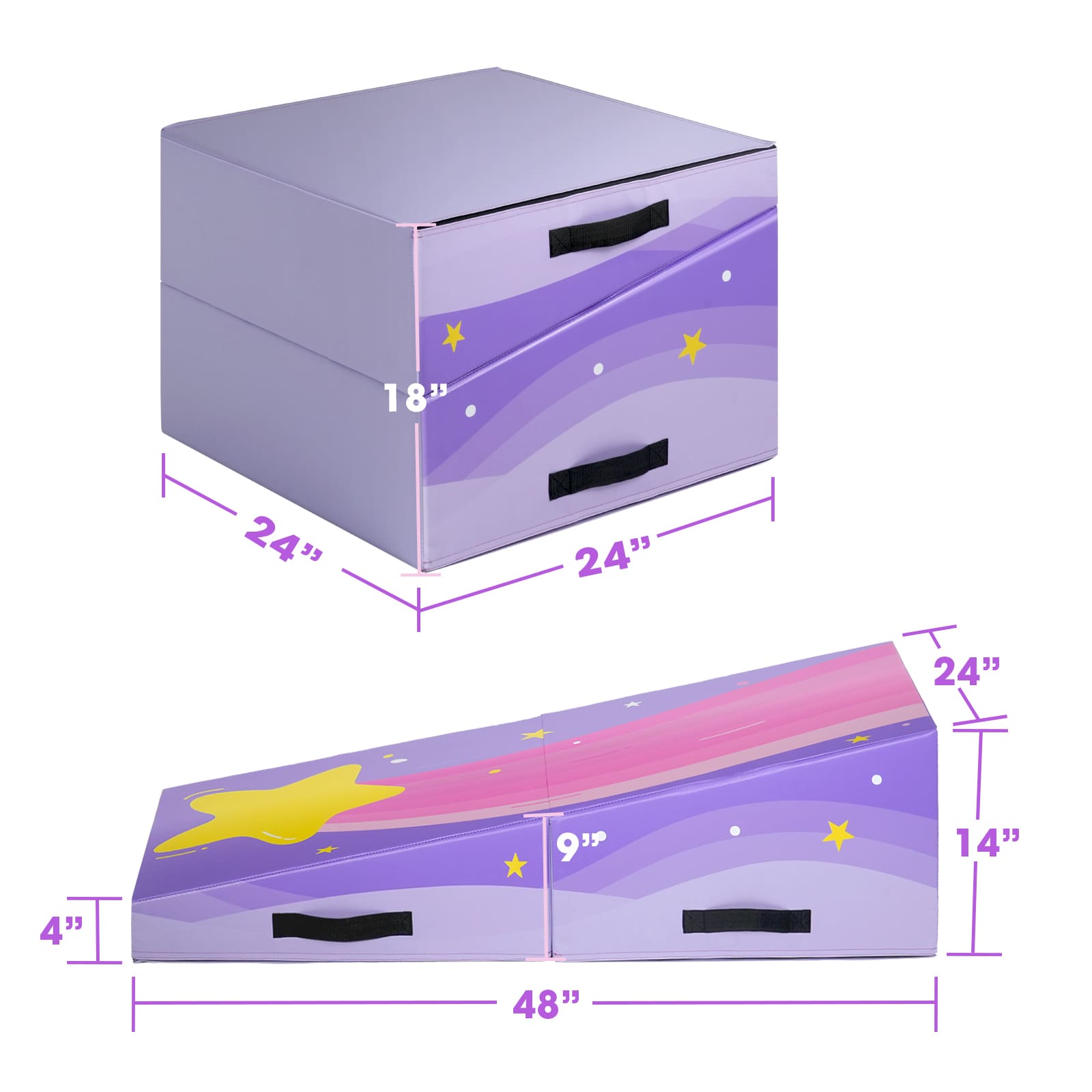 Kangaroo Hoppers Foldable Gymnastics Tumbling Cheese Wedge Mat (M/L) –Surfboard and Shooting Star Designs