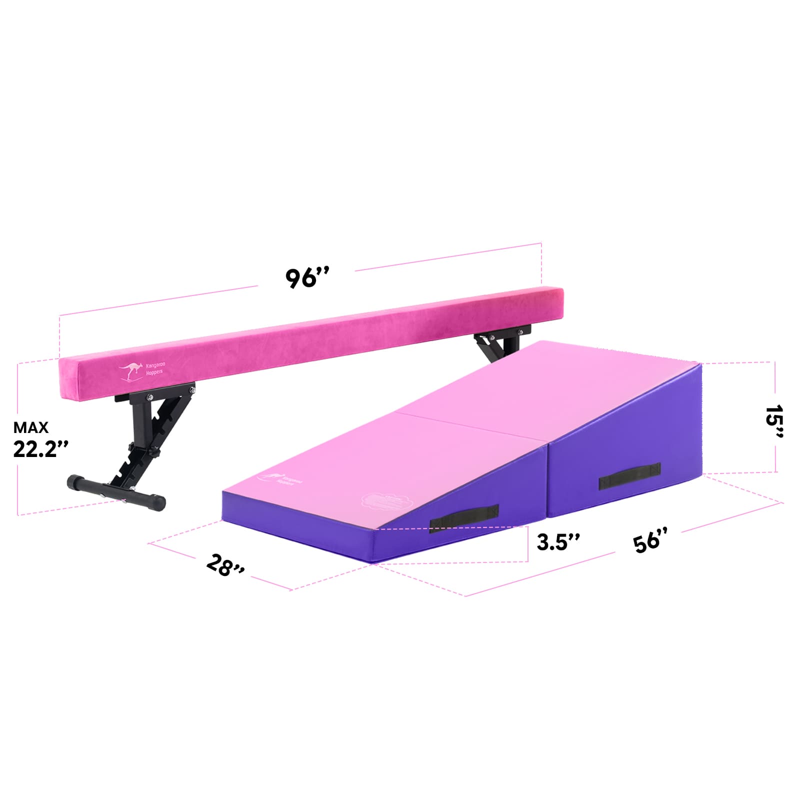 Kangaroo Hoppers Gymnastics Beam & Tumbling Cheese Wedge Mat Set
