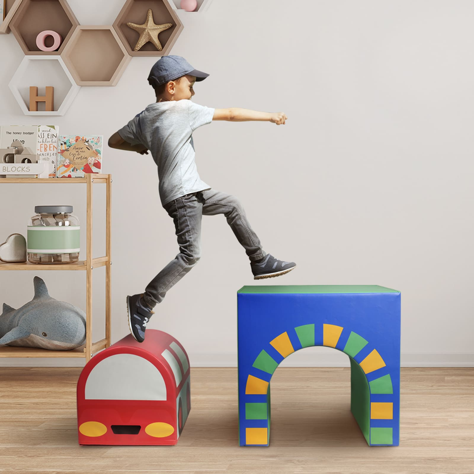 Kangaroo Hoppers 2-in-1 Car Foam Tunnel Toy – Climbing & Crawling Soft Play Block for Kids