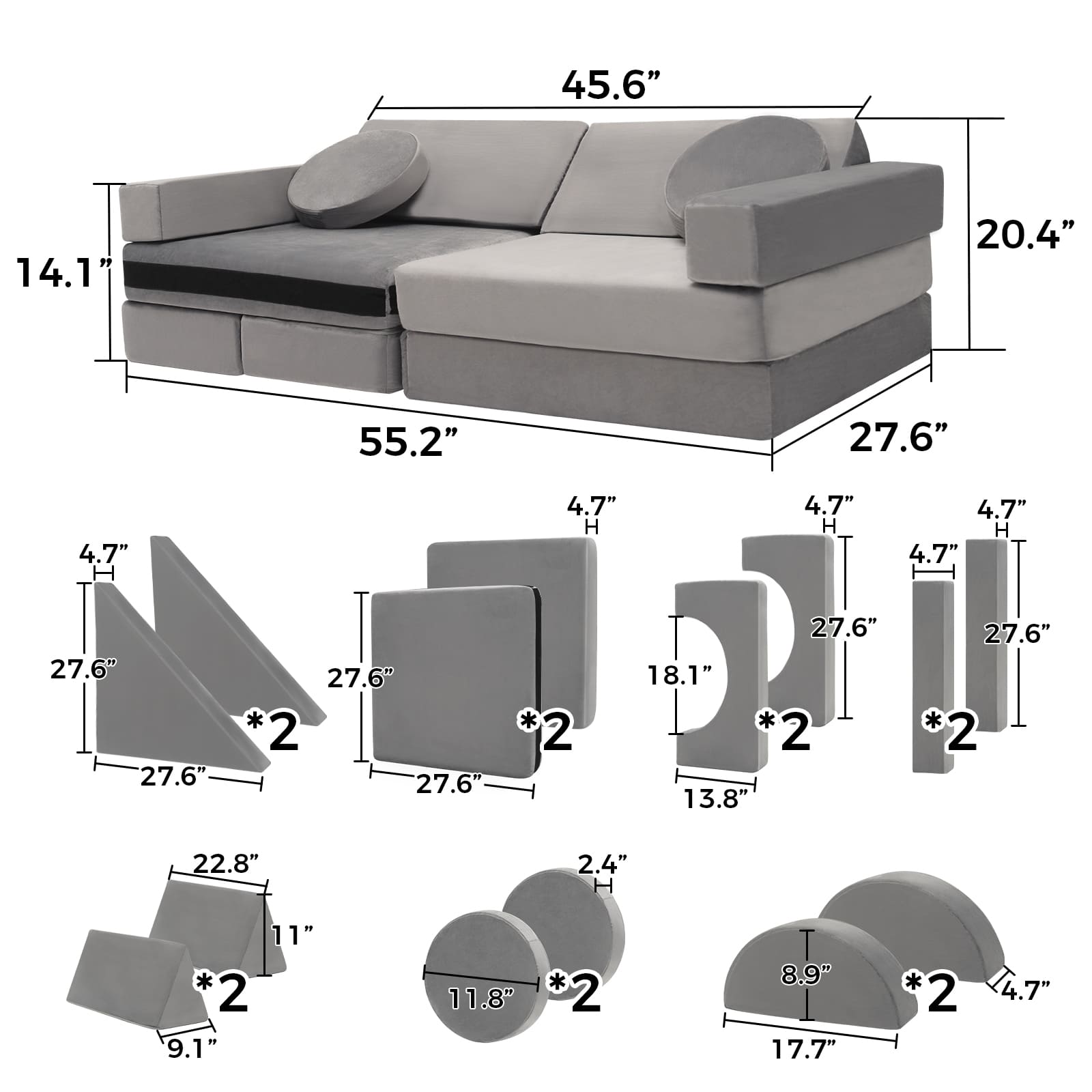 Kangaroo Hoppers 14PCS Kids Modular Play Couch