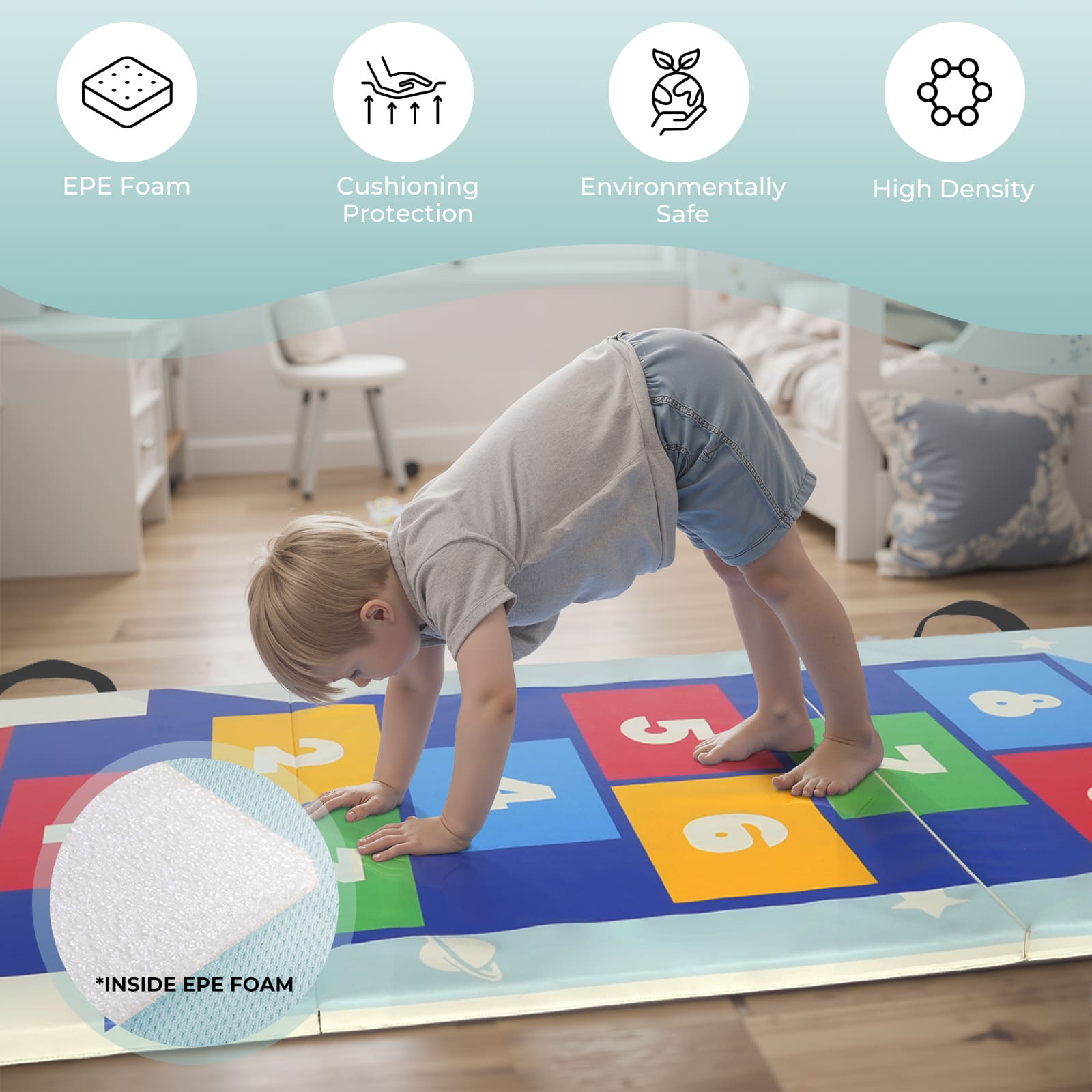 Kangaroo Hoppers Foldable Hopscotch Play Mat – Space Rocket & Candyland Themes