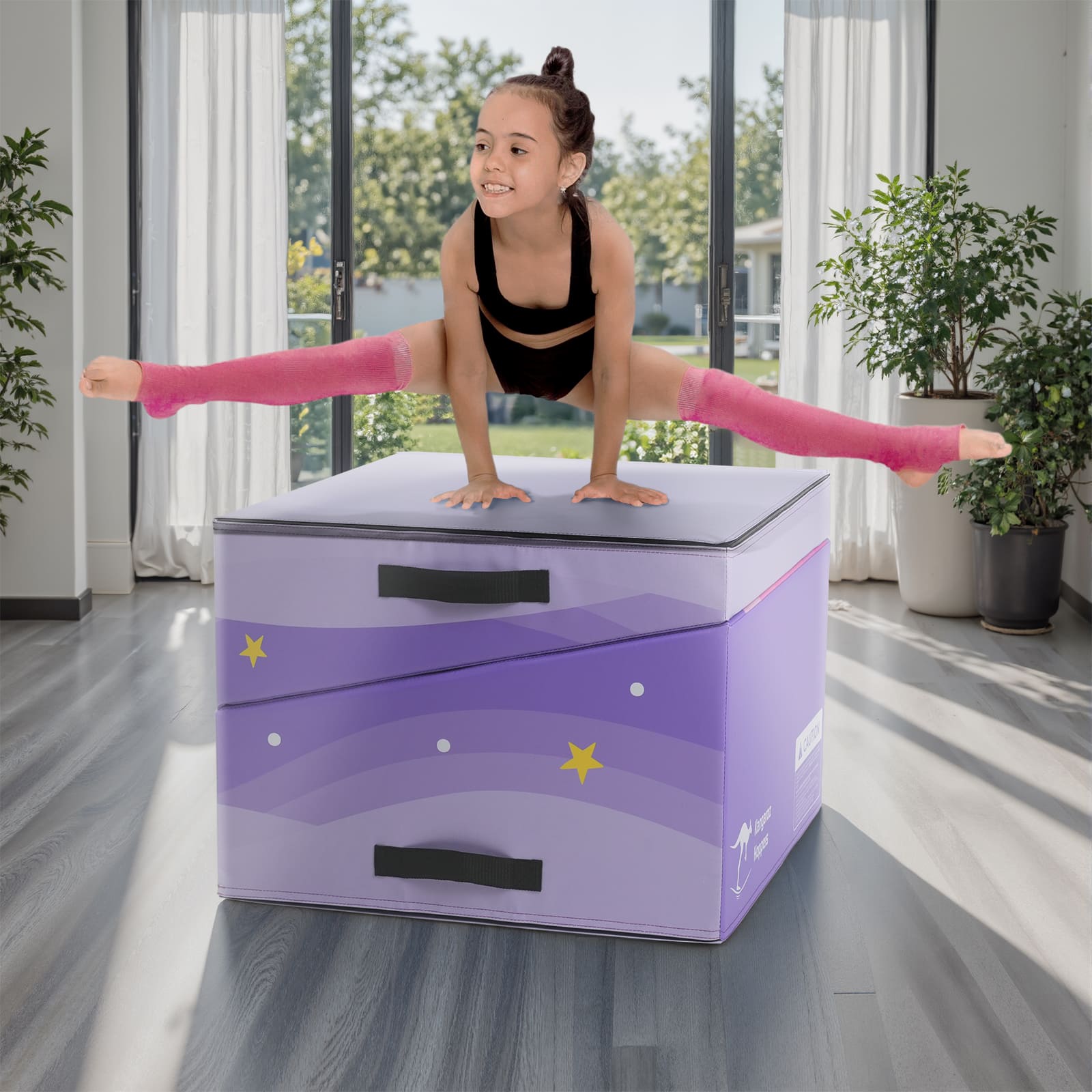 Kangaroo Hoppers Foldable Gymnastics Tumbling Cheese Wedge Mat (M/L) –Surfboard and Shooting Star Designs