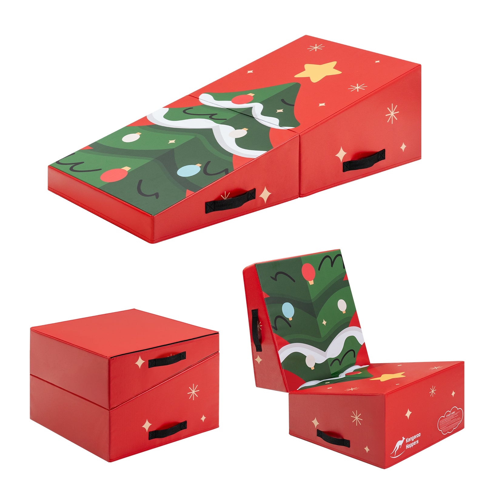 Kangaroo Hoppers Foldable Gymnastics Tumbling Cheese Wedge Mat (L) – Christmas Tree Design