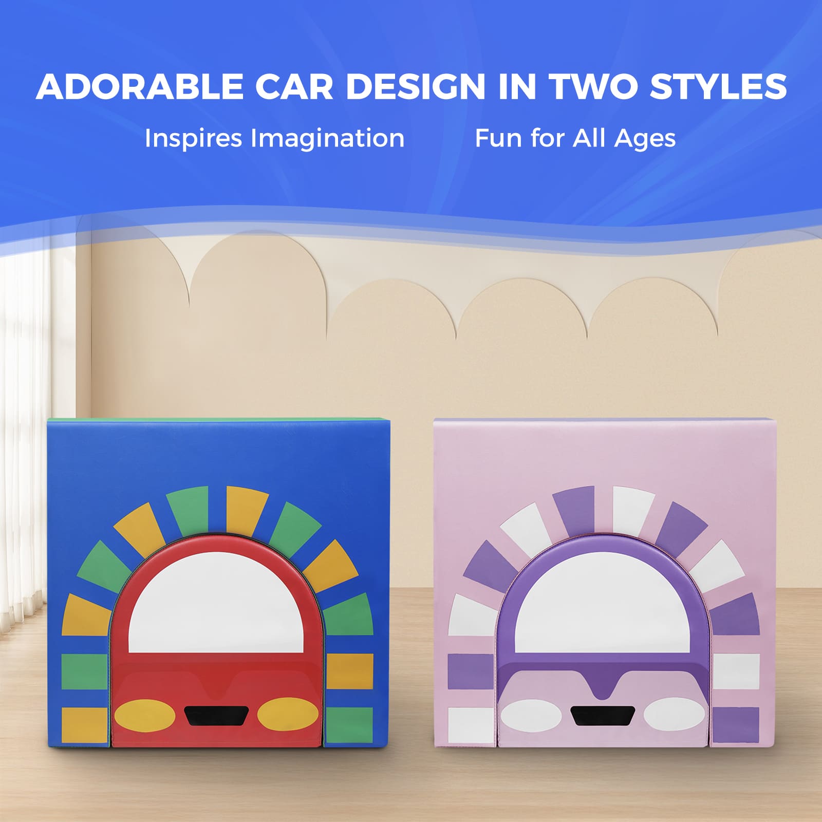 Kangaroo Hoppers 2-in-1 Car Foam Tunnel Toy – Climbing & Crawling Soft Play Block for Kids