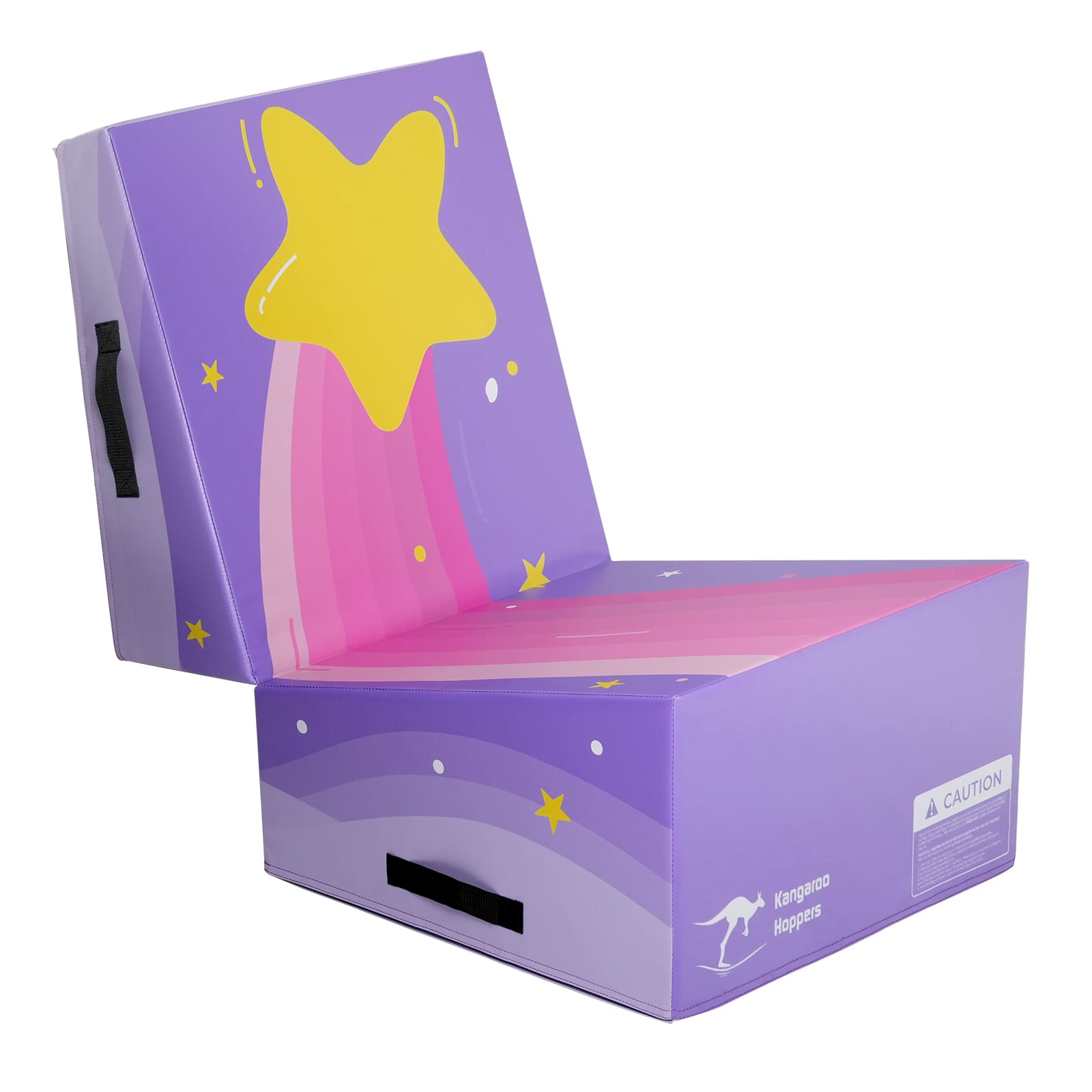 Kangaroo Hoppers Foldable Gymnastics Tumbling Cheese Wedge Mat (M/L) –Surfboard and Shooting Star Designs
