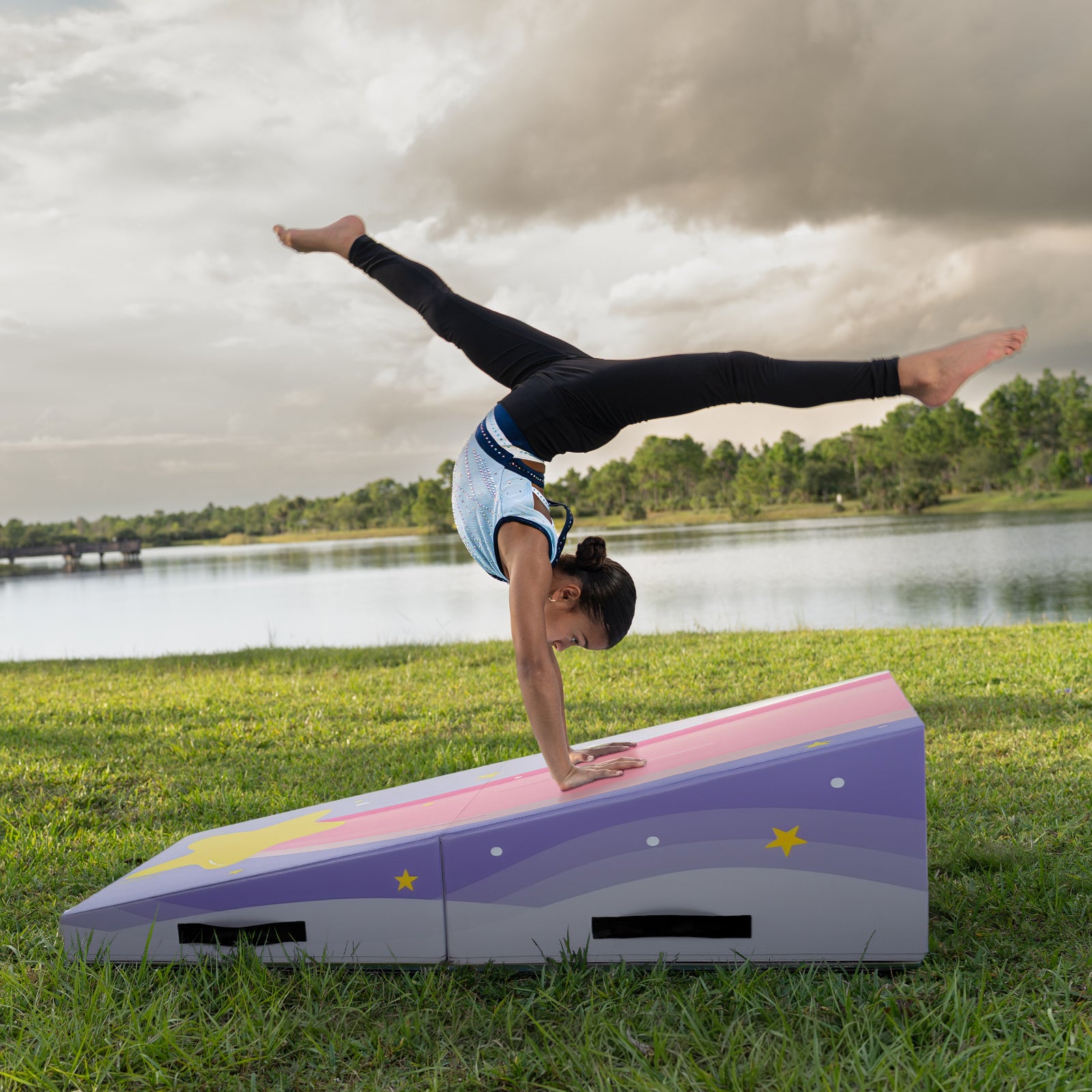 Kangaroo Hoppers Foldable Gymnastics Tumbling Cheese Wedge Mat (M/L) –Surfboard and Shooting Star Designs