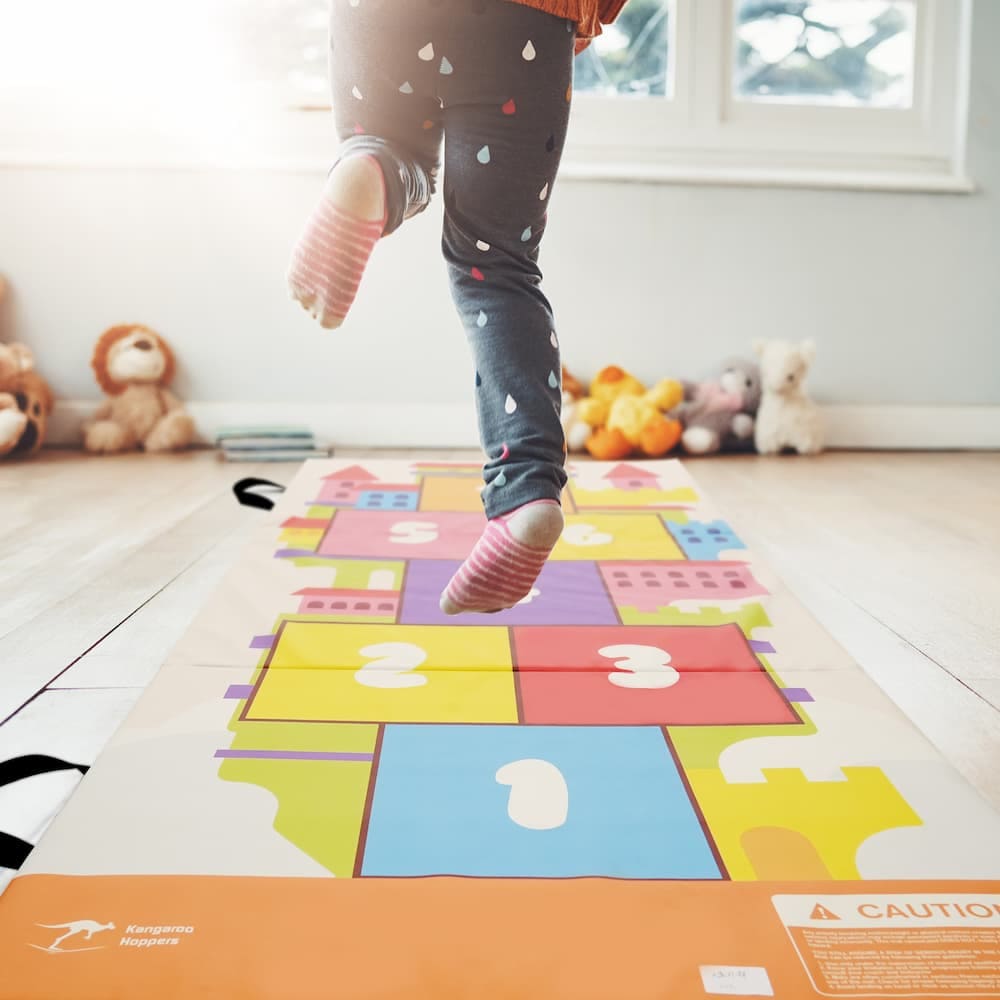 Brightly colored Kangaroo Hoppers tumbling mat for gymnastics and play