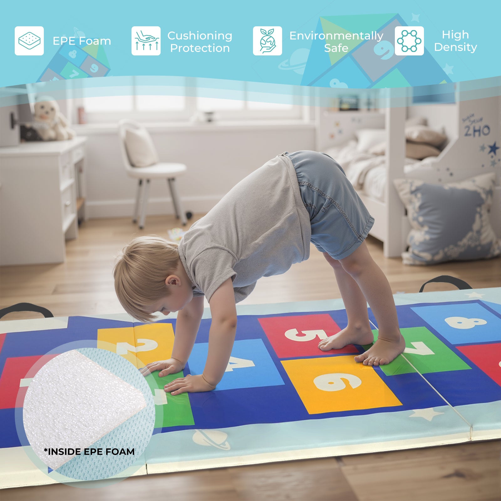 Kangaroo Hoppers Foldable Hopscotch Play Mat – Space Rocket & Candyland Themes