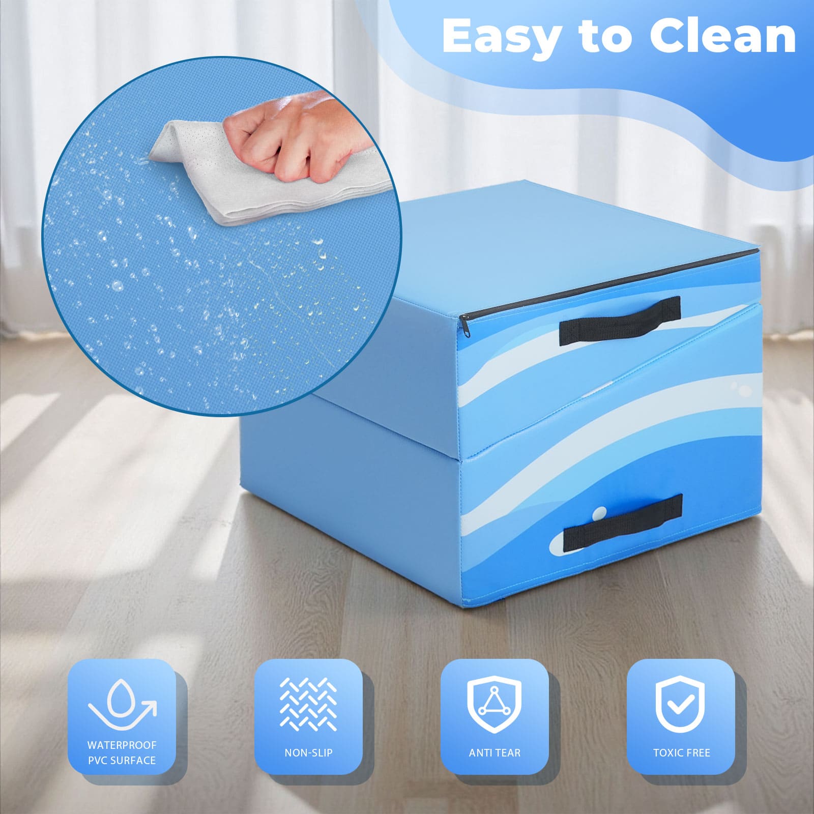 Kangaroo Hoppers Foldable Gymnastics Tumbling Cheese Wedge Mat (M/L) –Surfboard and Shooting Star Designs