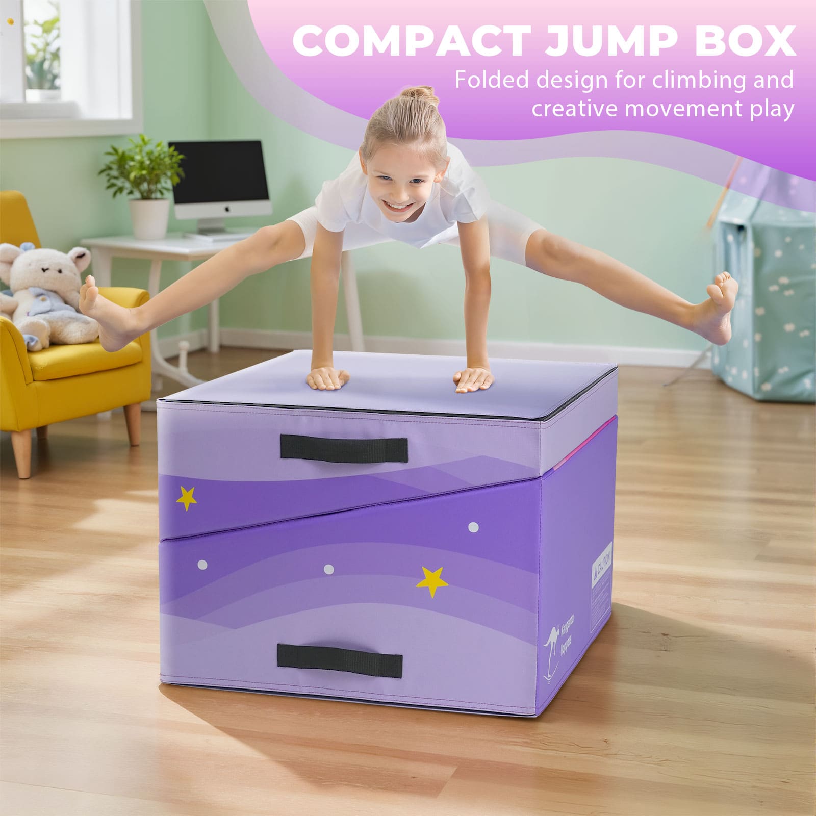 Kangaroo Hoppers Foldable Gymnastics Tumbling Cheese Wedge Mat (M/L) –Surfboard and Shooting Star Designs