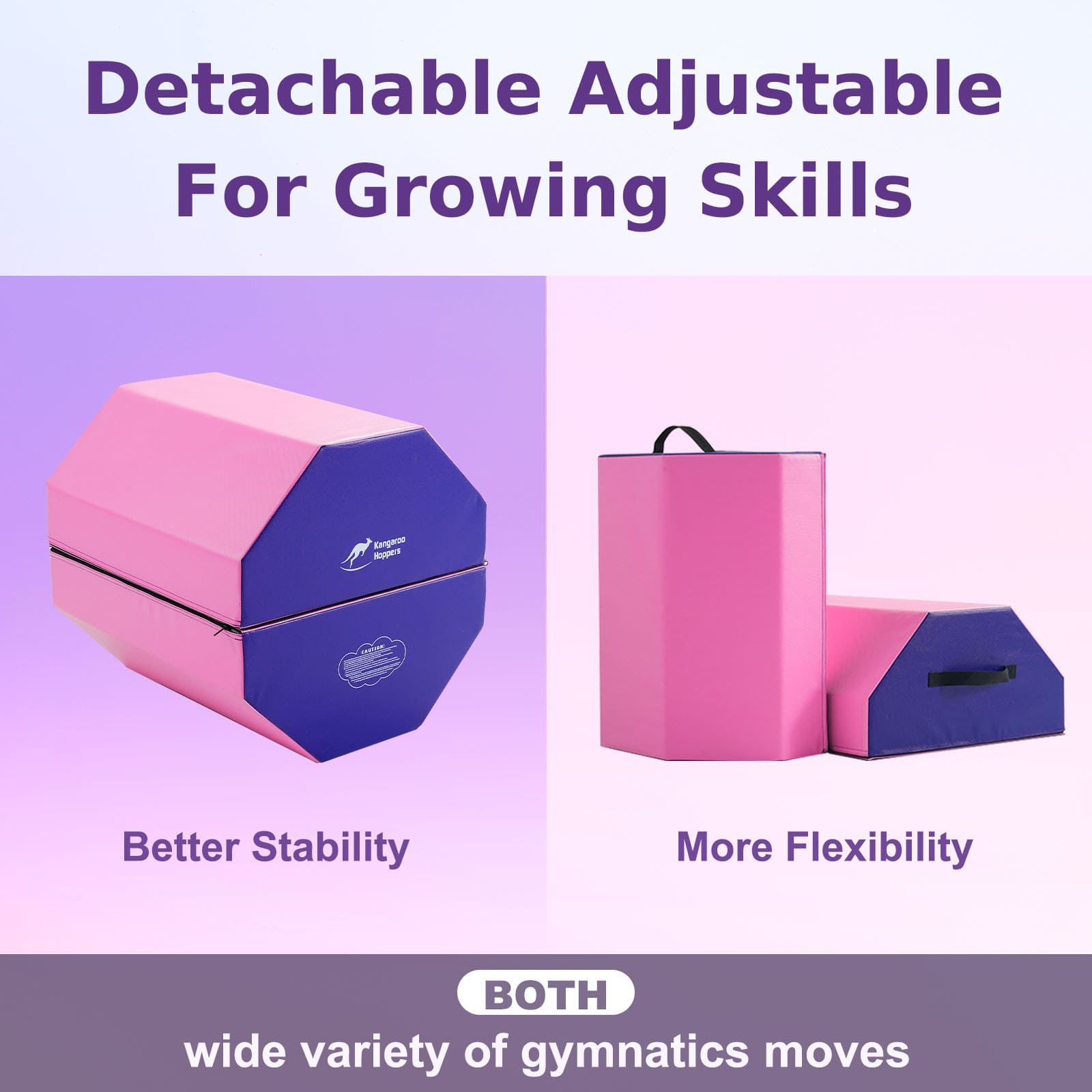 Detachable Octagon Tumbling Trainer Mat with Detachable Adjustable features on a purple background