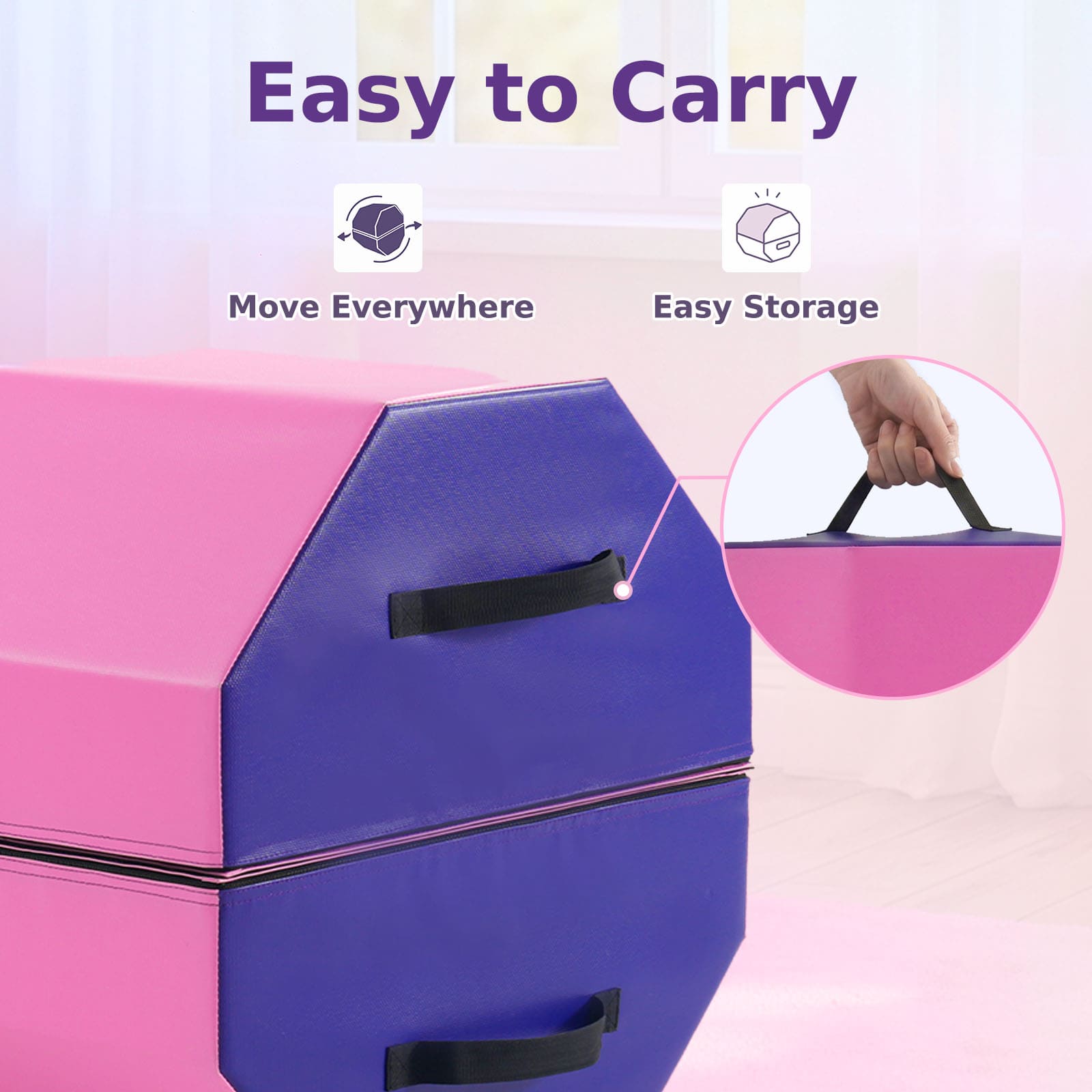 Detachable Octagon Tumbling Trainer Mat with handles, labeled 'Easy to Carry' on a light background.