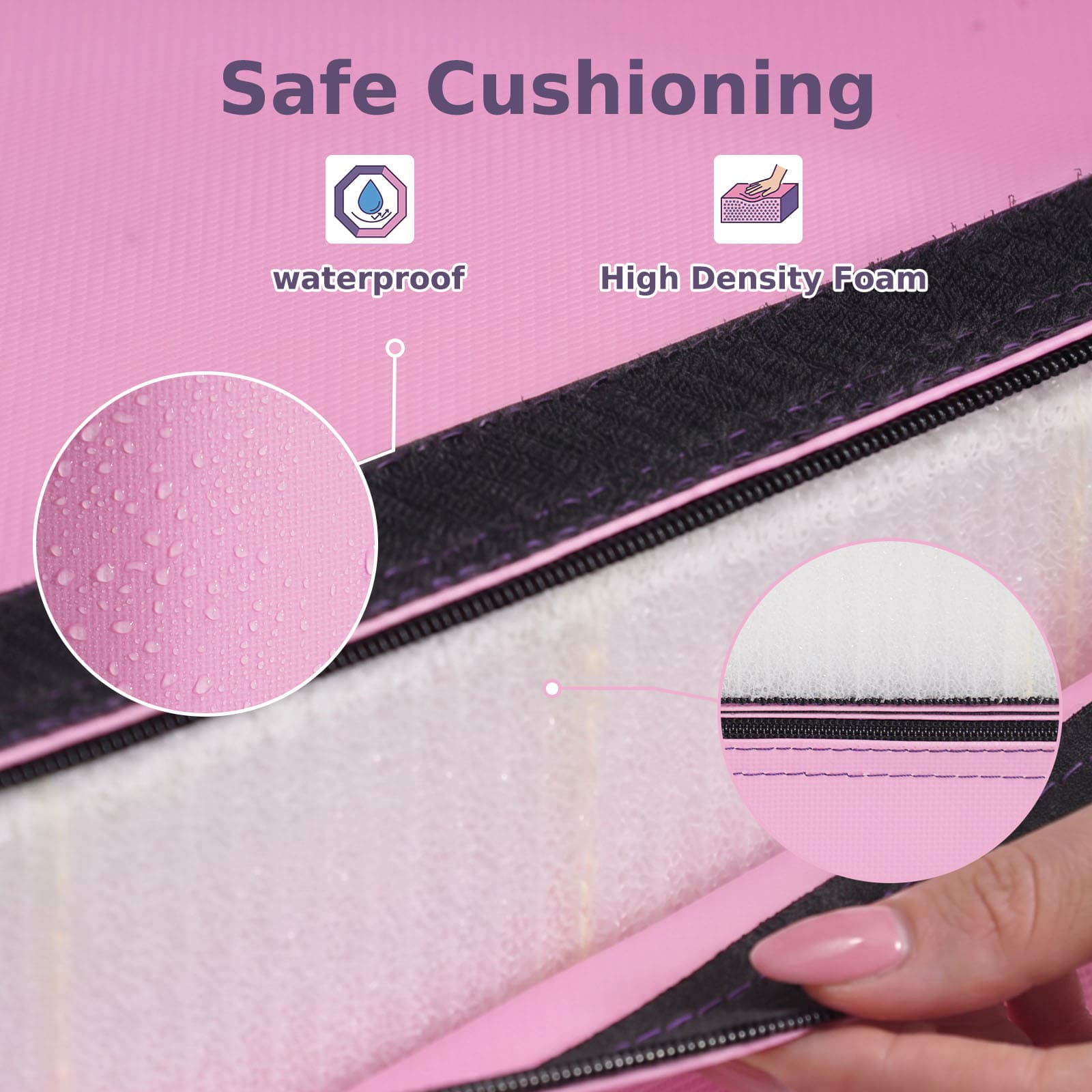 Close-up of detachable octagon tumbling trainer mat cushioning material with waterproof and high-density foam features.