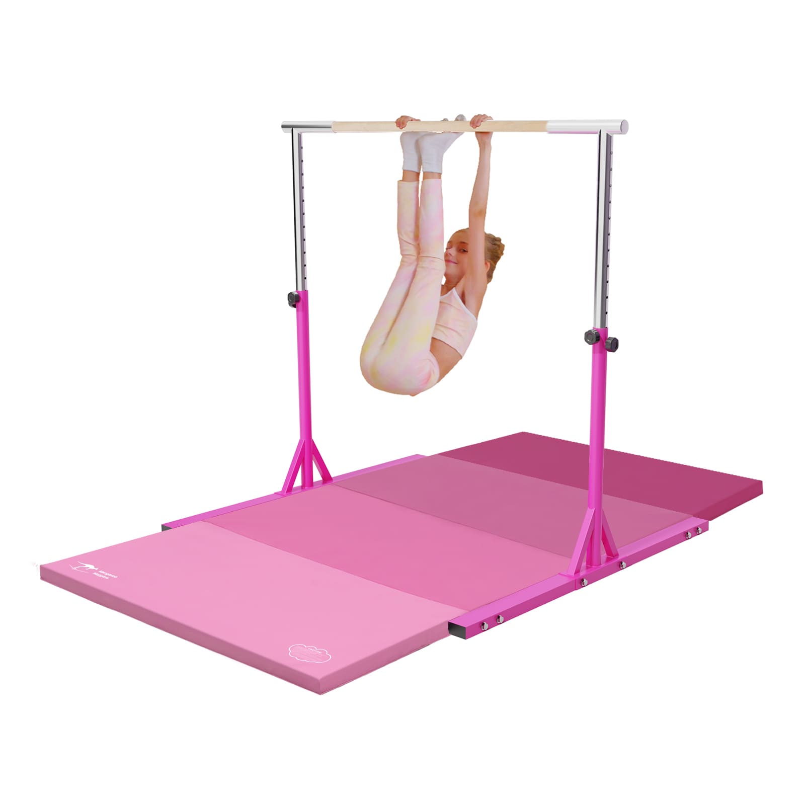 Pink gymnastics mat with bars on a white background