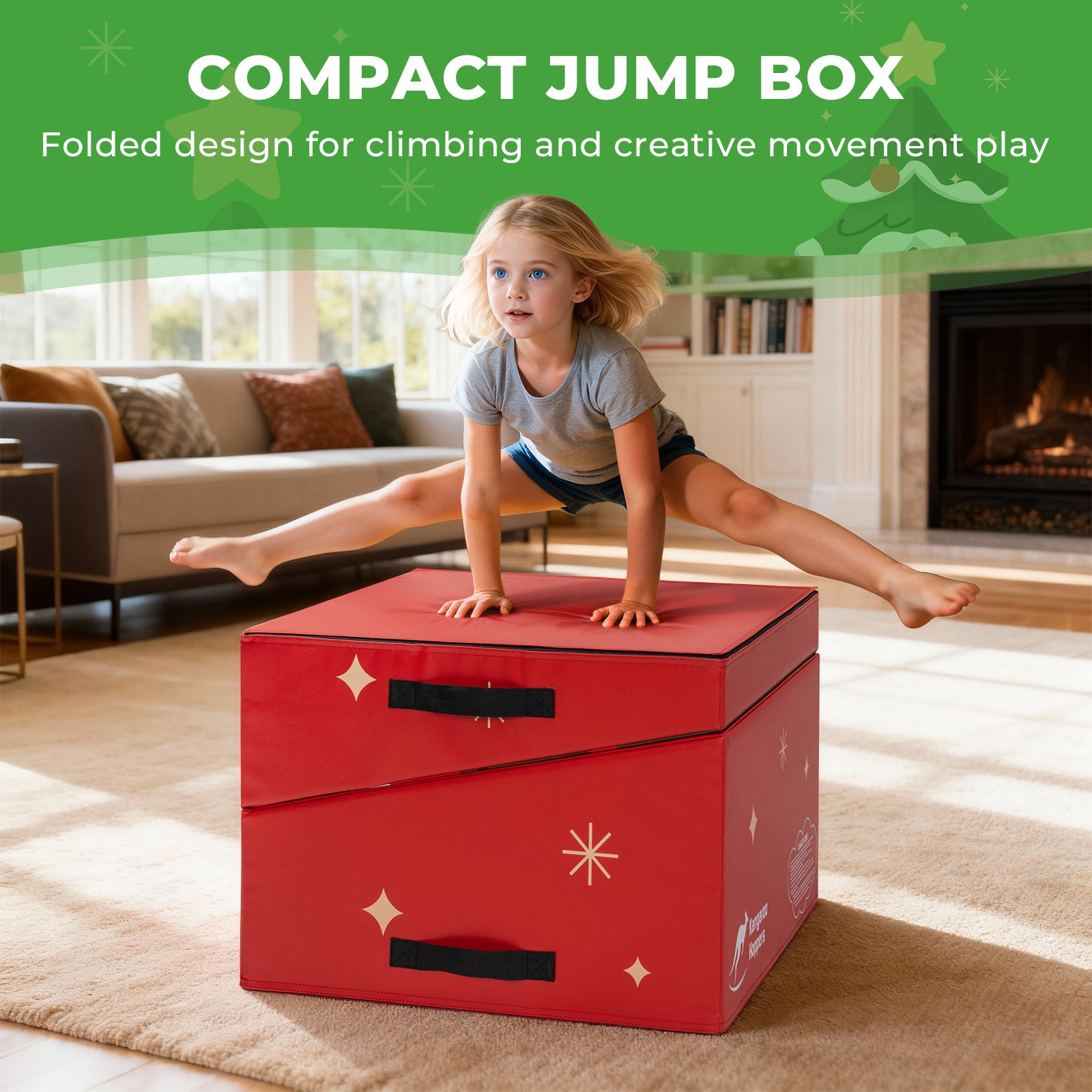 Kangaroo Hoppers Foldable Gymnastics Tumbling Cheese Wedge Mat (L) – Christmas Tree Design