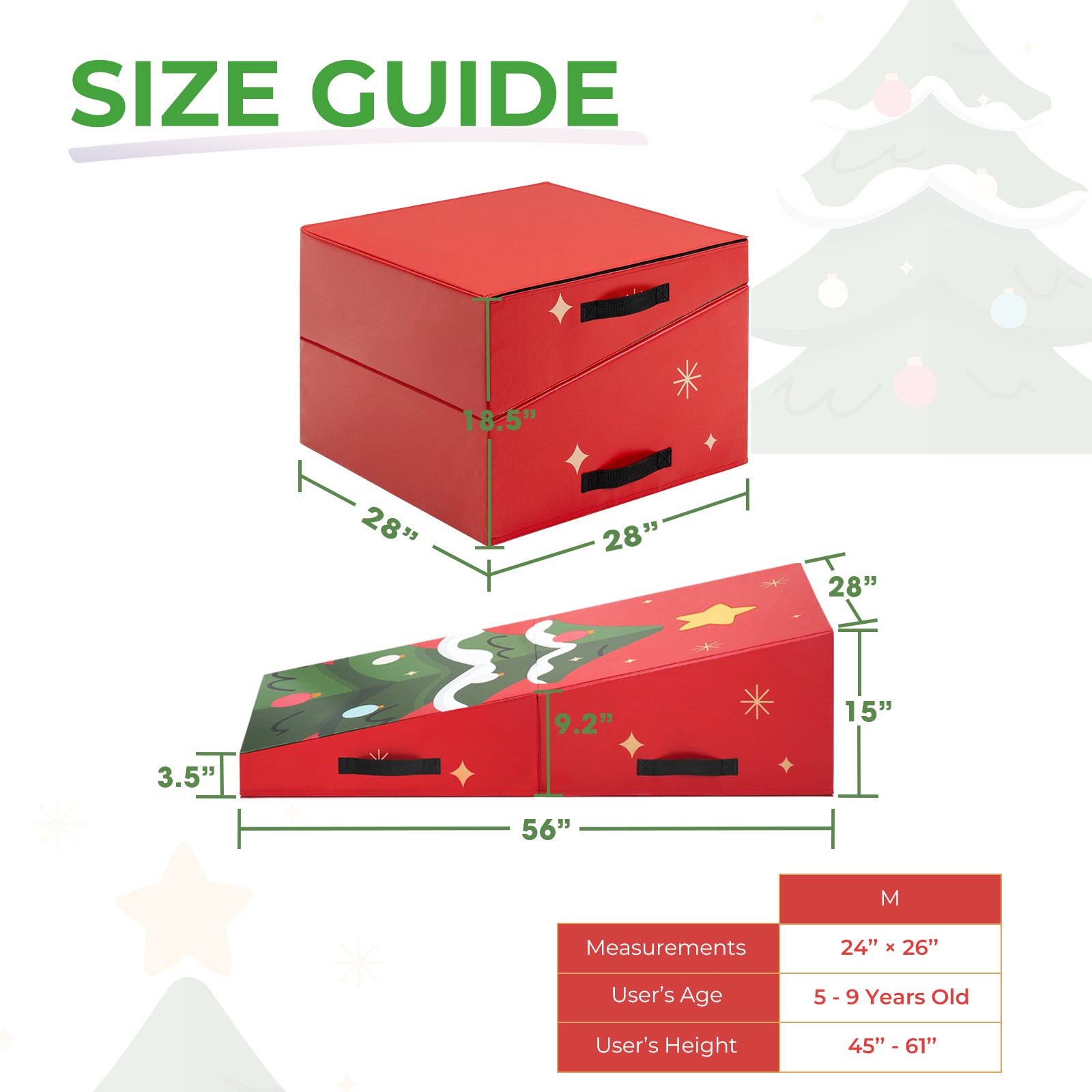 Kangaroo Hoppers Foldable Gymnastics Tumbling Cheese Wedge Mat (L) – Christmas Tree Design