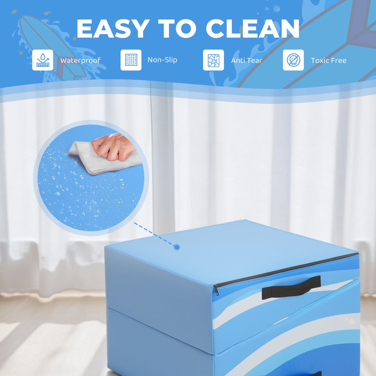 Kangaroo Hoppers Foldable Gymnastics Tumbling Cheese Wedge Mat (M/L) –Surfboard and Shooting Star Designs