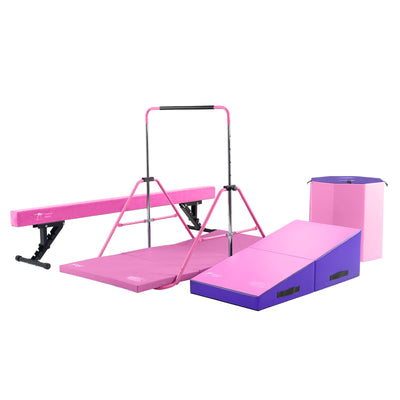 Pink and purple Kangaroo Hoppers Full Home Gymnastics Equipment Set with beam and mats