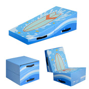 Bluefoldable gymnastics tumbling cheese wedge mat with surfboard design and black handles
