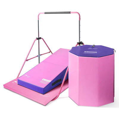 pink andpurple Kangaroo Hoppers All-in-One Gymnastics Equipment Set with bar and mats