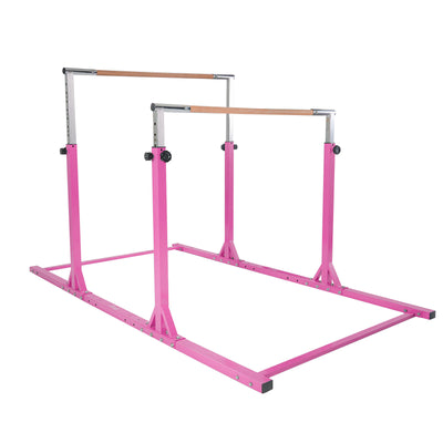 Pink Kangaroo Hoppers adjustable parallel bars with wooden rails and metal frame for gymnastics training