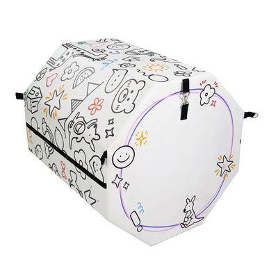 White Kangaroo Hoppers Octagon Trainer Mat with colorful doodle fun design and black zippers