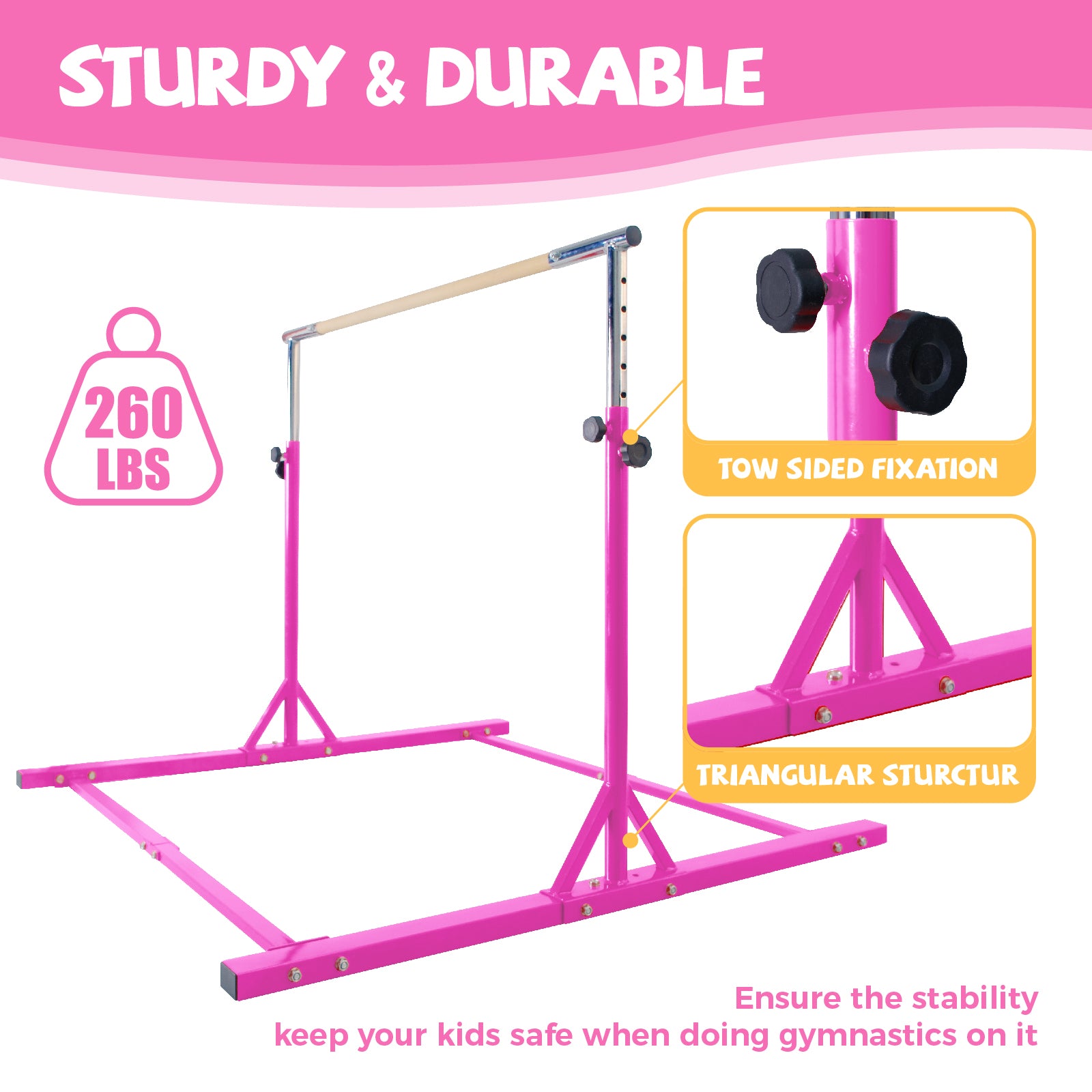 Kangaroo Hoppers 4FT Adjustable Gymnastics Bar & Foldable Mat Set