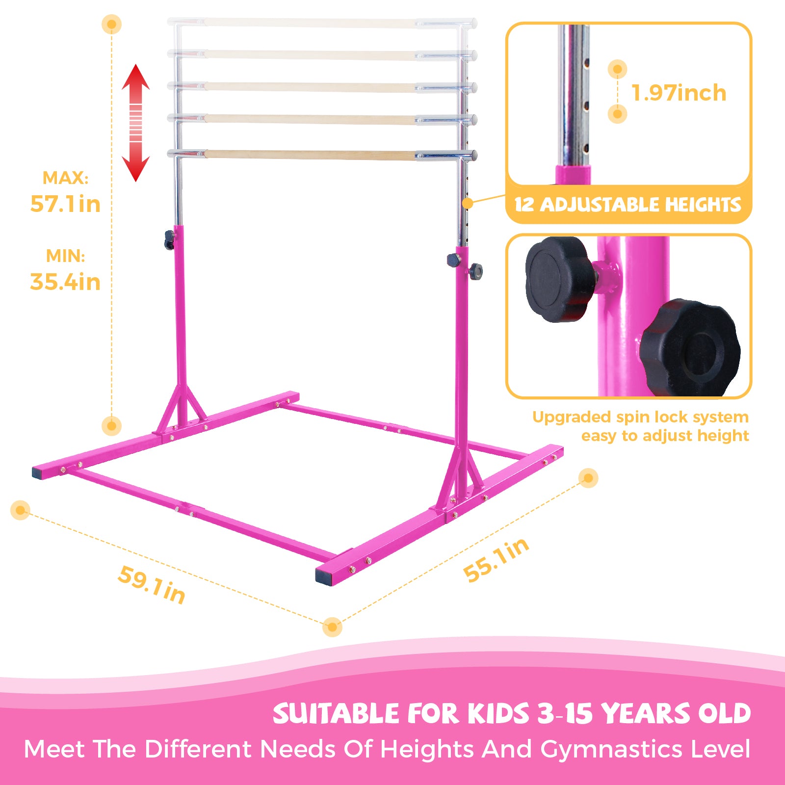 Kangaroo Hoppers 4FT Adjustable Gymnastics Bar & Foldable Mat Set