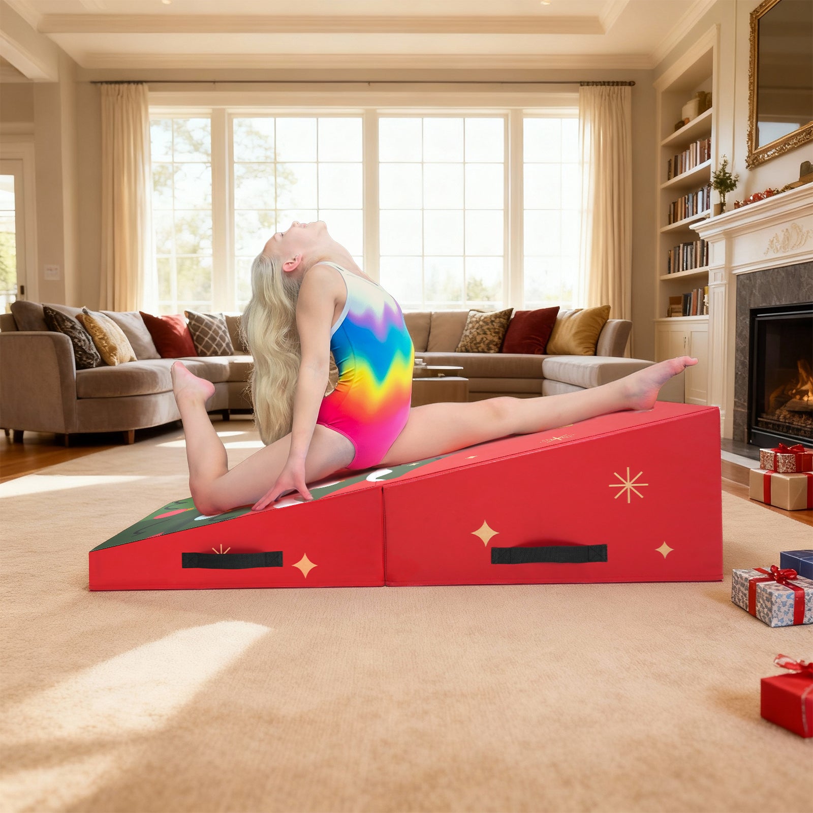 Kangaroo Hoppers Foldable Gymnastics Tumbling Cheese Wedge Mat (L) – Christmas Tree Design