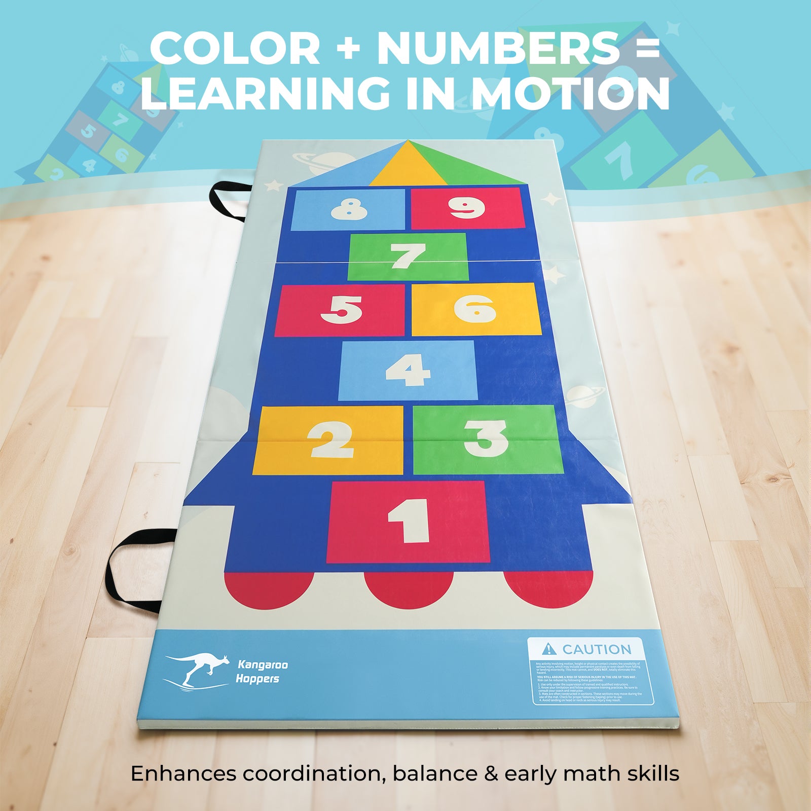 Kangaroo Hoppers Foldable Hopscotch Play Mat – Space Rocket & Candyland Themes