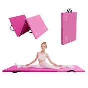 Girl doing splits on a pink foldable gymnastics tumbling mat shown folded and open