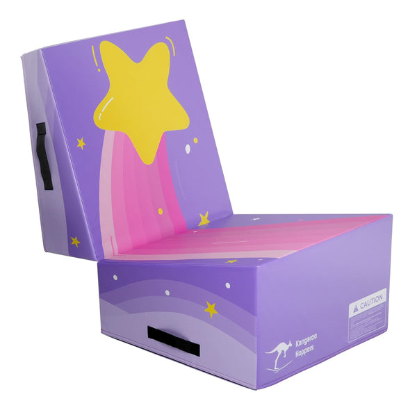Kangaroo Hoppers Foldable Gymnastics Tumbling Cheese Wedge Mat (M/L) –Surfboard and Shooting Star Designs