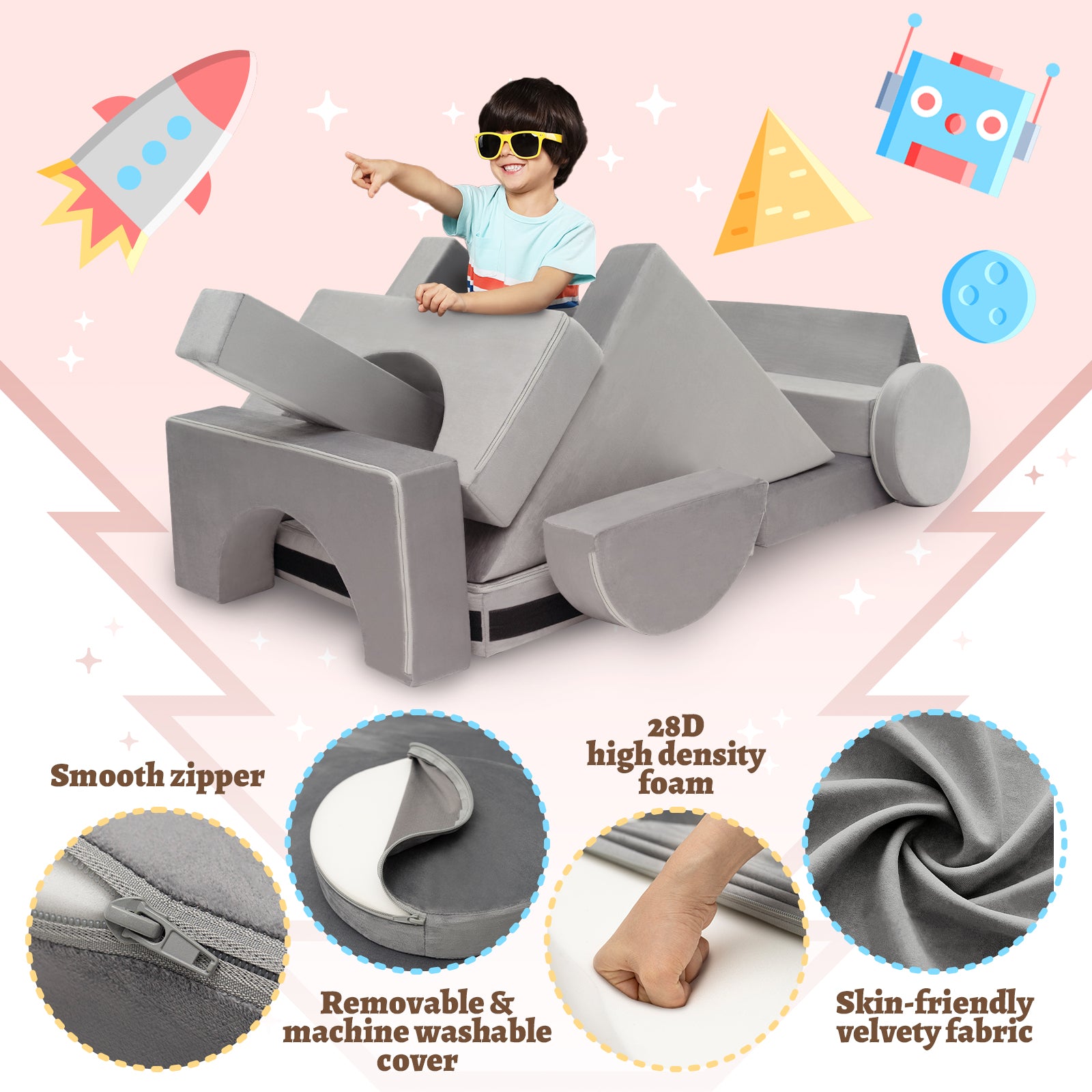 Kangaroo Hoppers 14PCS Kids Modular Play Couch