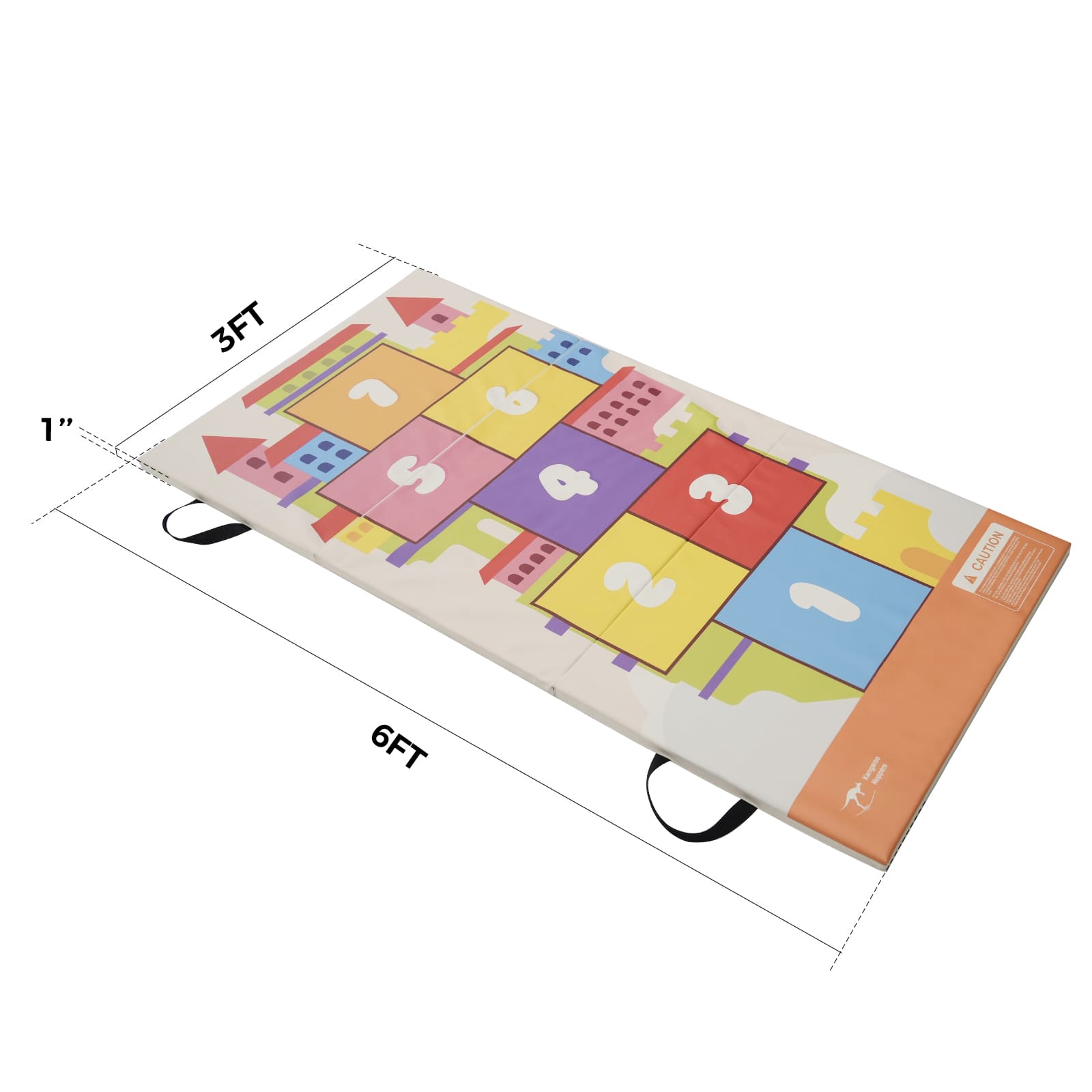 Thick cushioned Kangaroo Hoppers mat providing safety for kids' gym activities