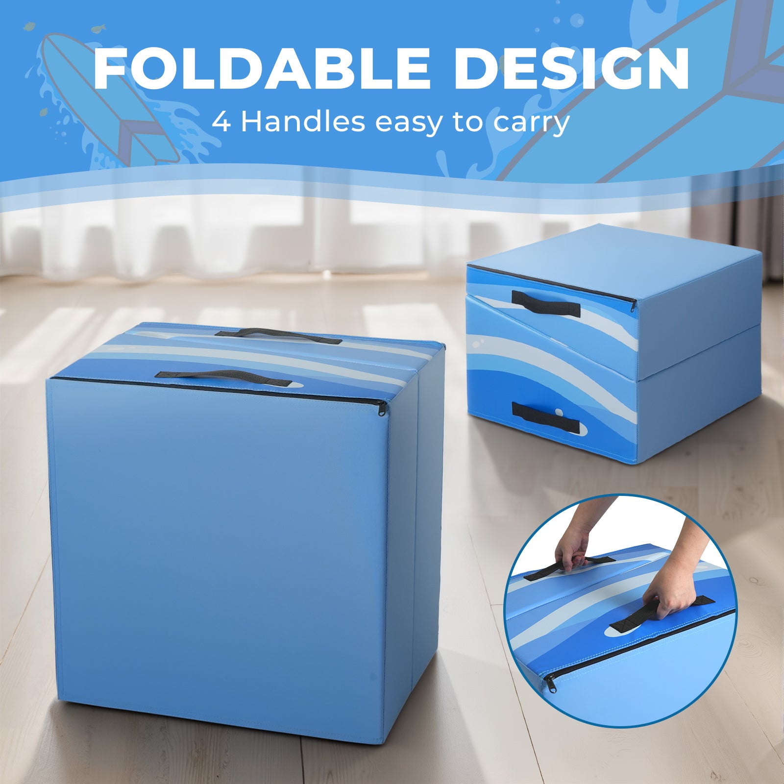 Kangaroo Hoppers Foldable Gymnastics Tumbling Cheese Wedge Mat (M/L) –Surfboard and Shooting Star Designs