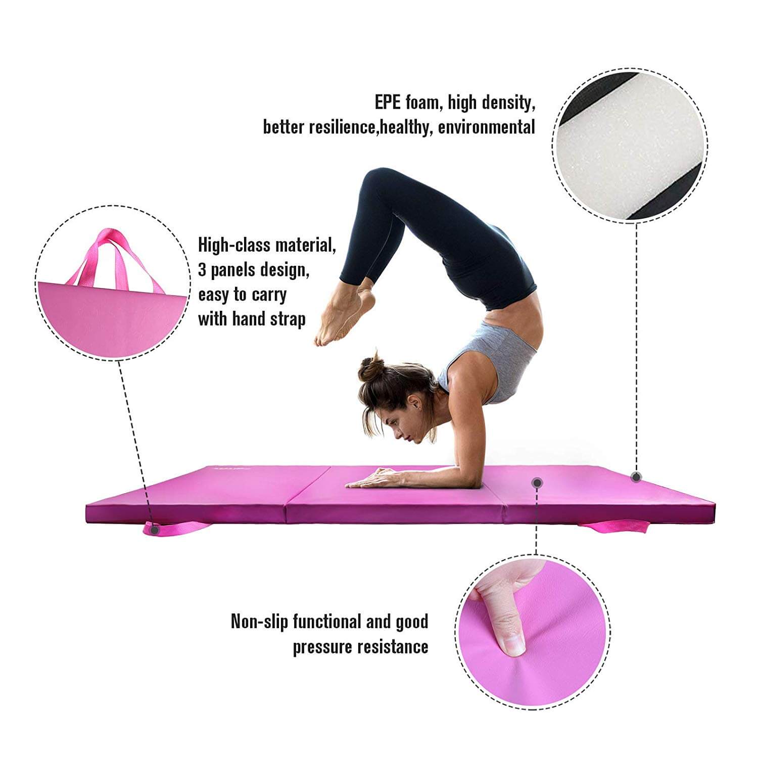 35.5" x 70.5" x 2.1" Tri-Fold Gymnastics Mat with Carrying Handles