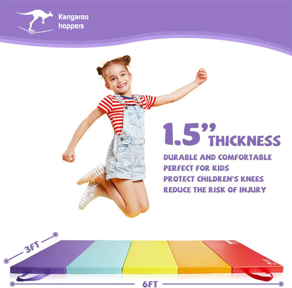 3ft x 6ft x 1.5inch 5-Panel Rainbow Gymnastics Tumbling Mat for Kids