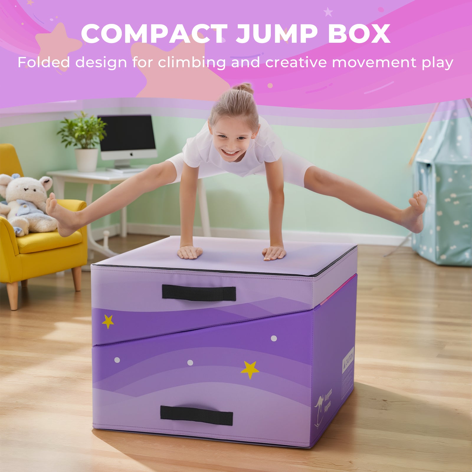 Kangaroo Hoppers Foldable Gymnastics Tumbling Cheese Wedge Mat (M/L) –Surfboard and Shooting Star Designs