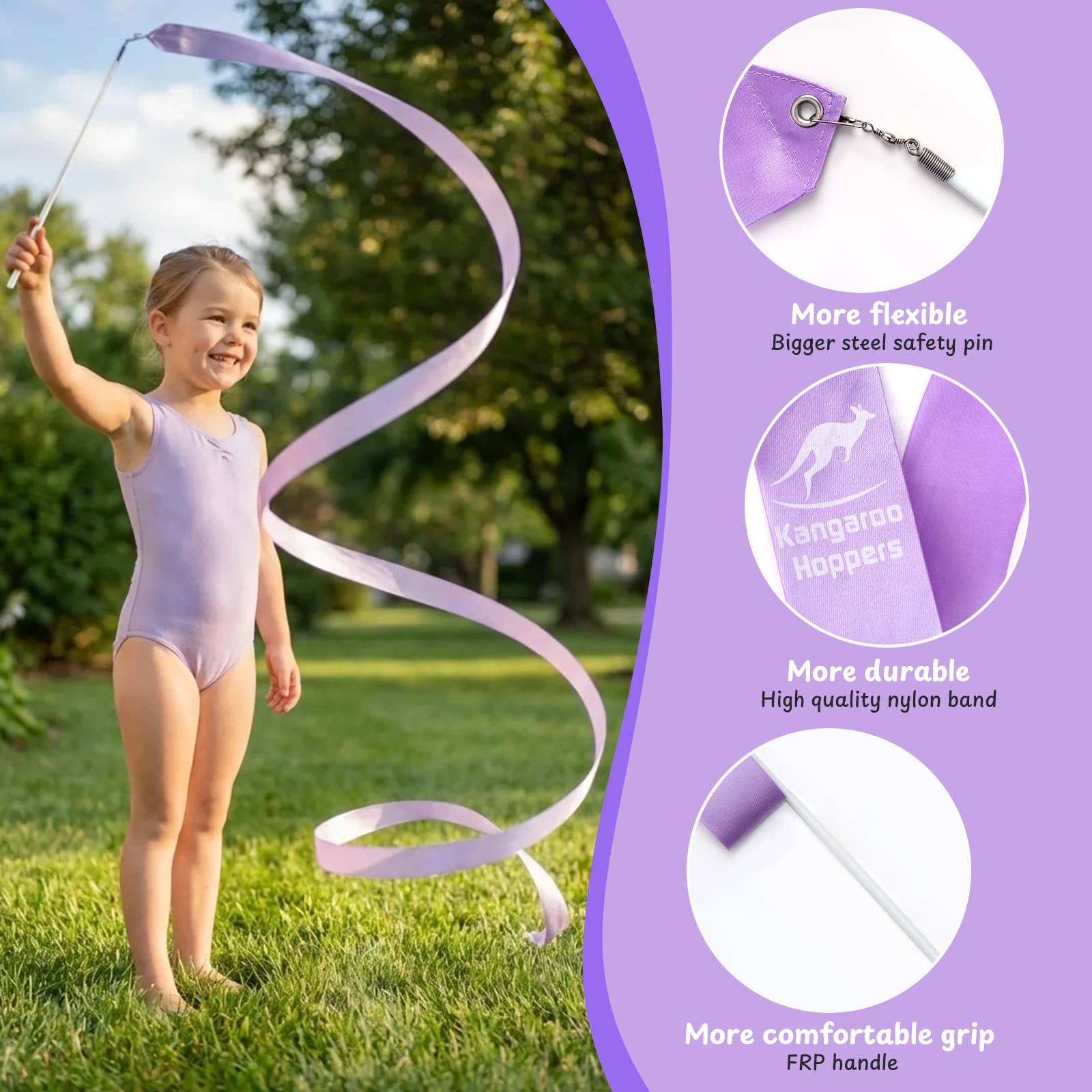Child holding a Colour Ribbon with product features highlighted 