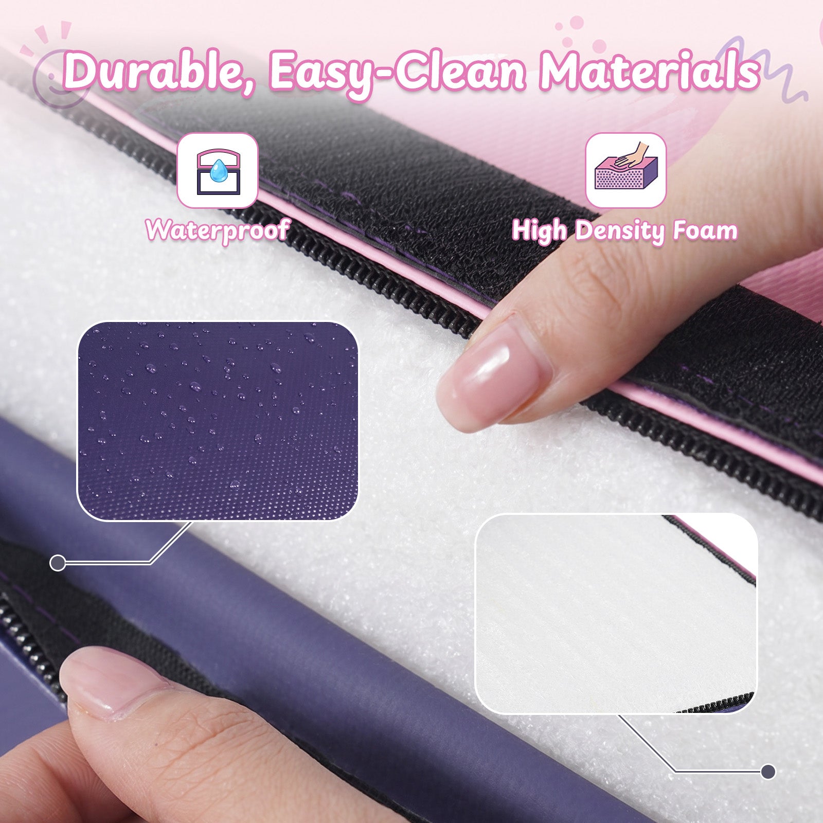 Close-up of waterproof PVC cover and high-density foam for durable gymnastics training support