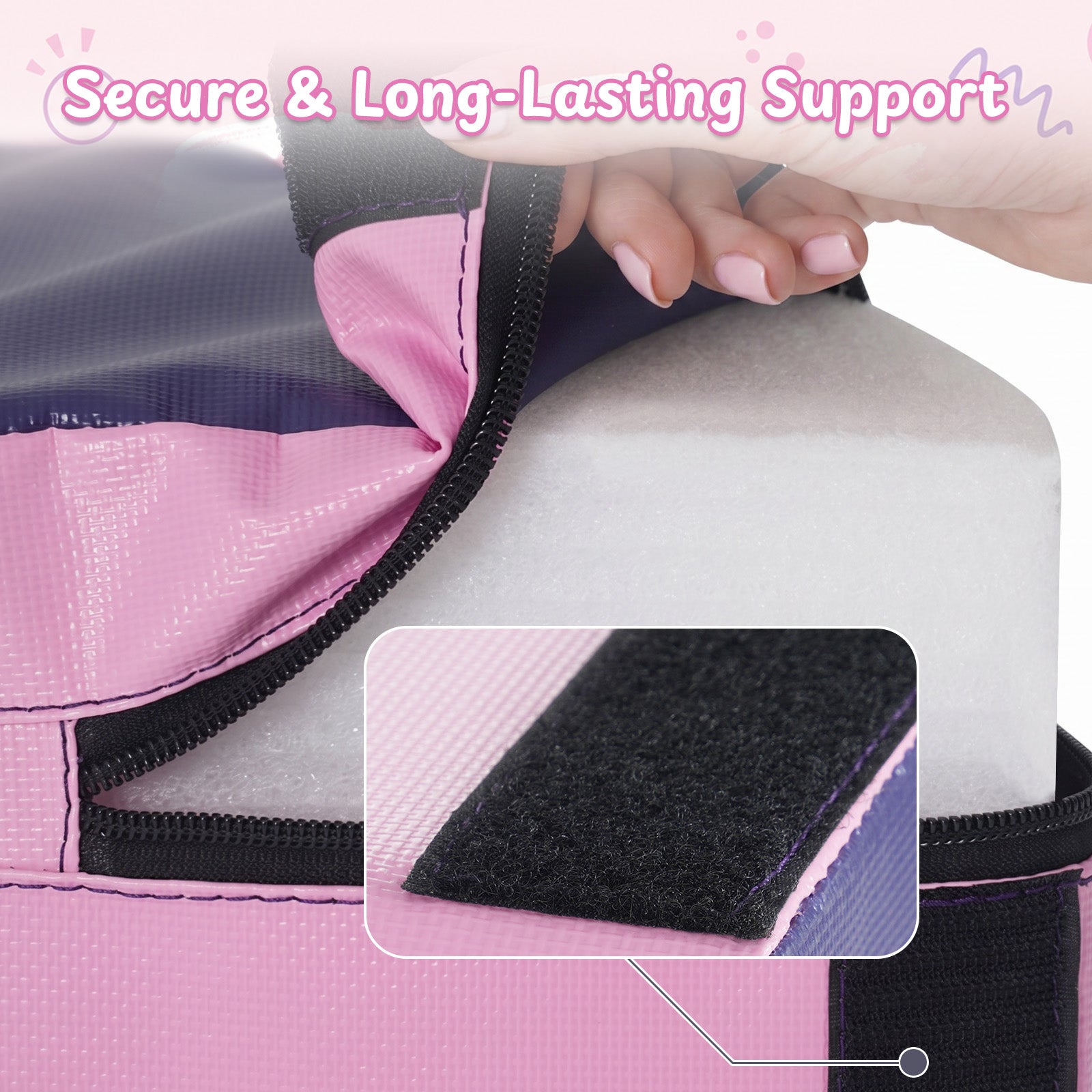 High-density foam gymnastics training roller with durable PVC cover, zipper, and hook-and-loop closure.